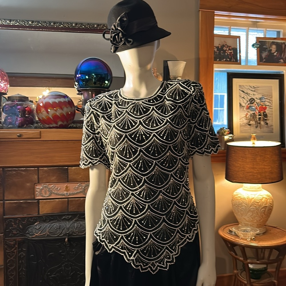 # 11  Vintage Lawrence Kazar beaded and pearl tops